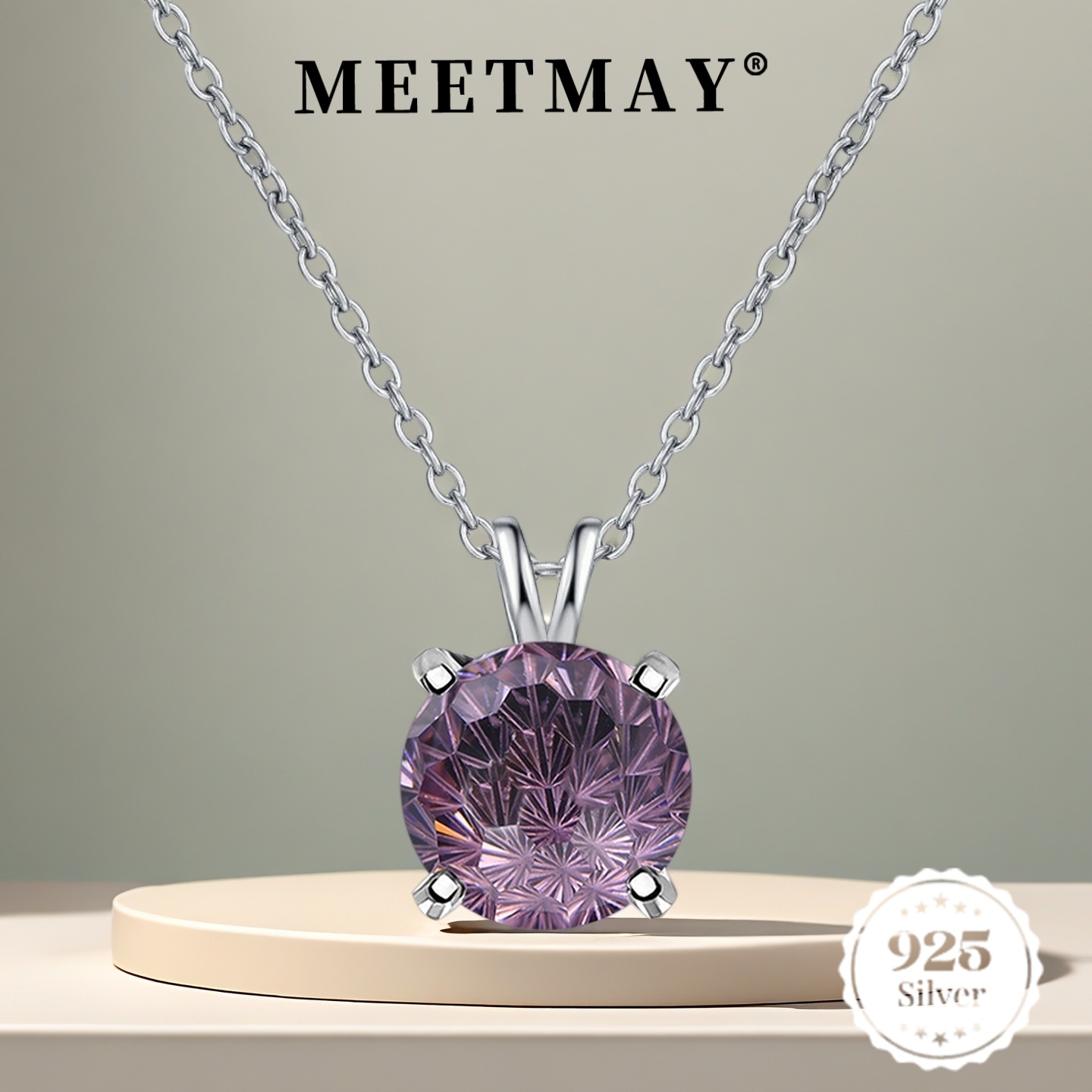 Women's 925 Silver Round Synthetic Zircon Necklace — Holiday Gift